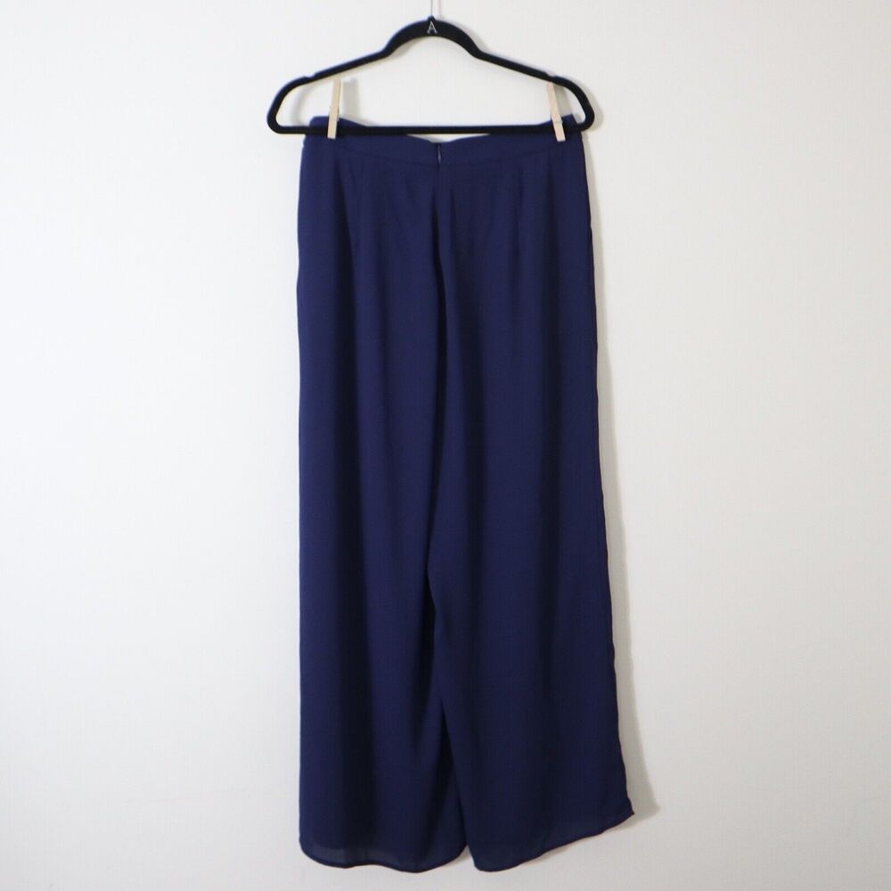 J.McLaughlin Size 6 Candela Pant Wide Leg Navy Blue Crepe Flowy Pleated - Picture 9 of 11